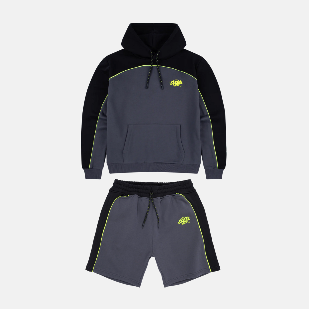 Syna Logo Pipe Hoodie Shorts Set - Black/Volt - No Sauce The Plug