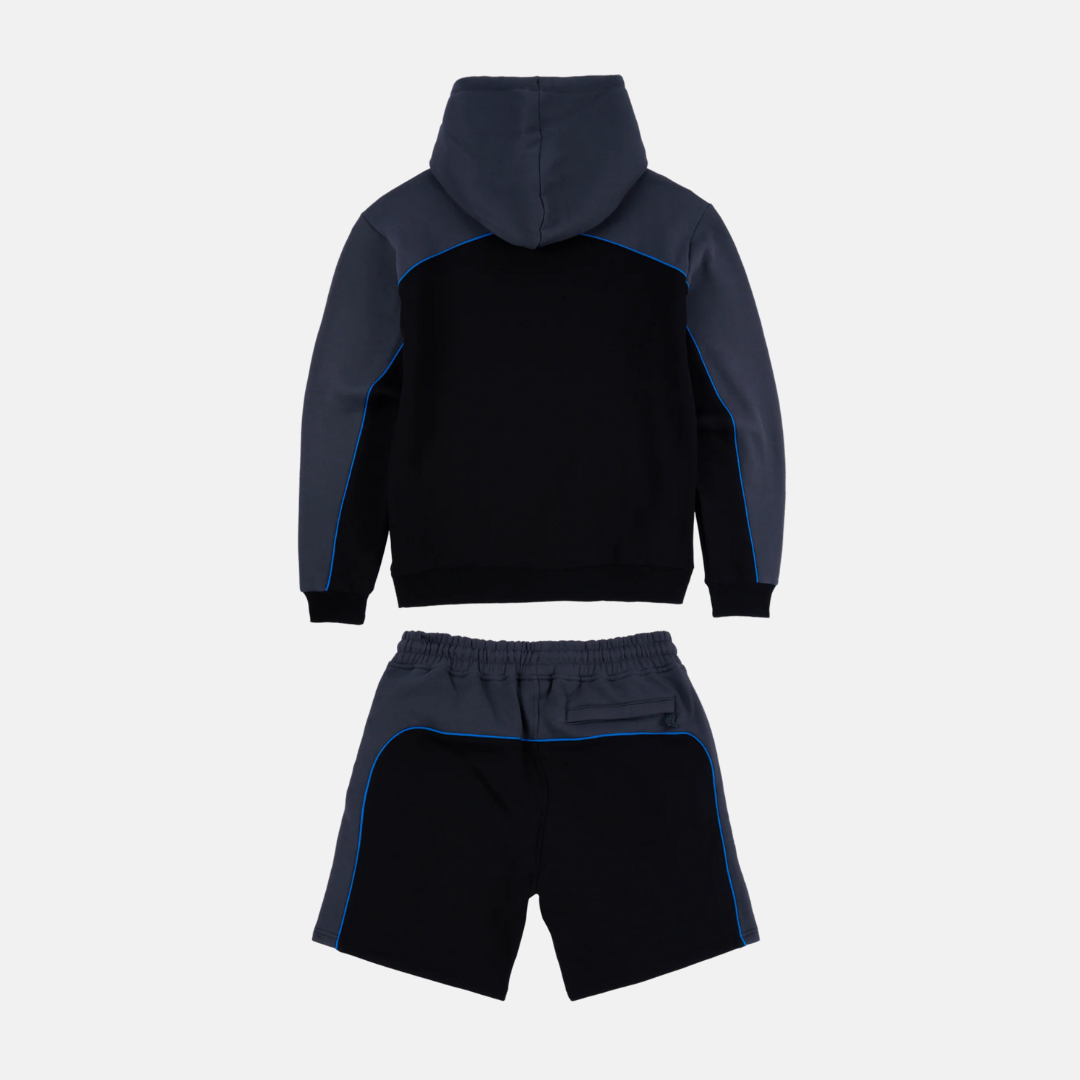 Syna Logo Pipe Hoodie Shorts Set - Black/Blue - No Sauce The Plug