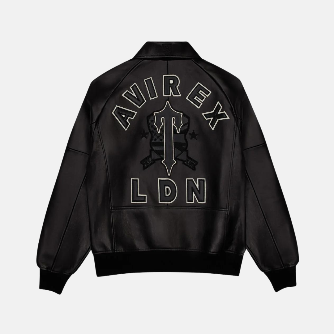 Trapstar X Avirex Icon Leather Jacket - Black - No Sauce The Plug