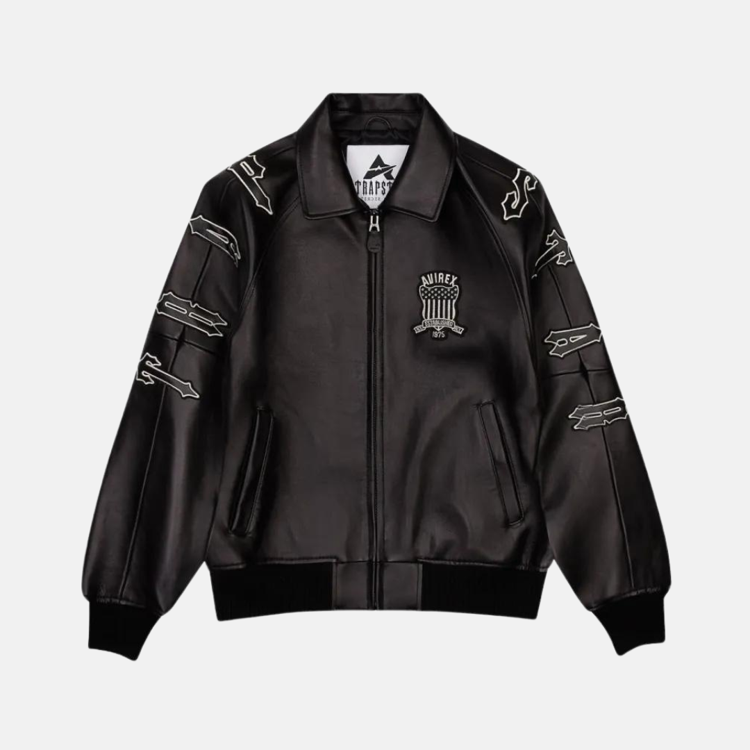 Trapstar X Avirex Icon Leather Jacket - Black - No Sauce The Plug
