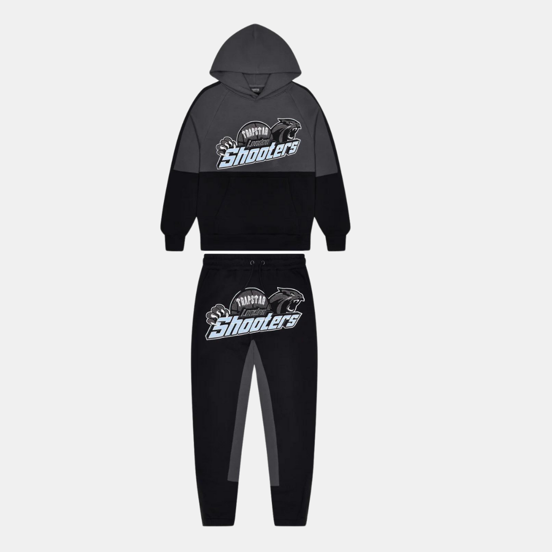 Trapstar London Shooters Hooded Panel Tracksuit Black Blue No Sauce The Plug