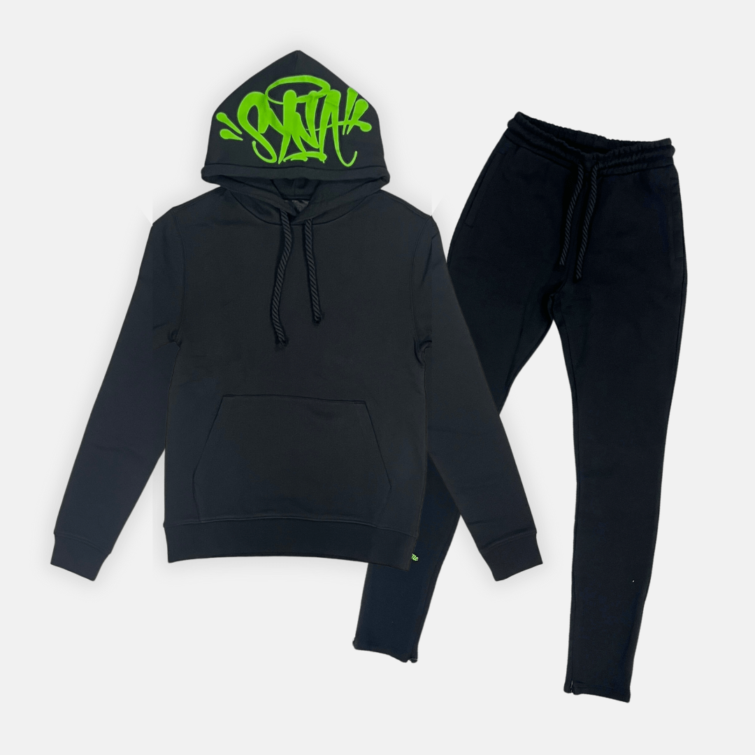 Syna Logo Tracksuit - Black / Green | No Sauce The Plug