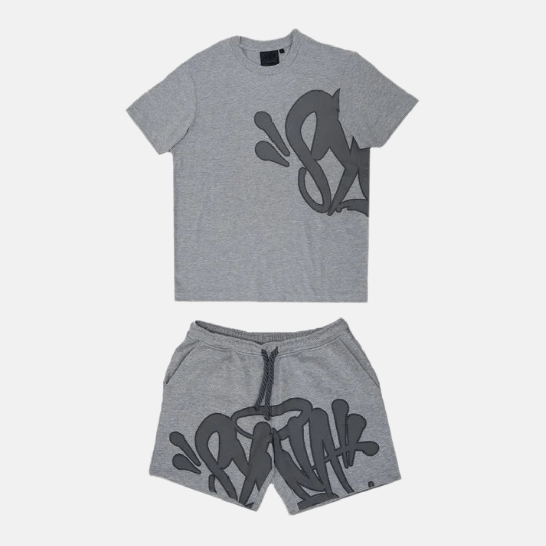 Syna T-shirt & Shorts Logo Set - Grey - No Sauce The Plug