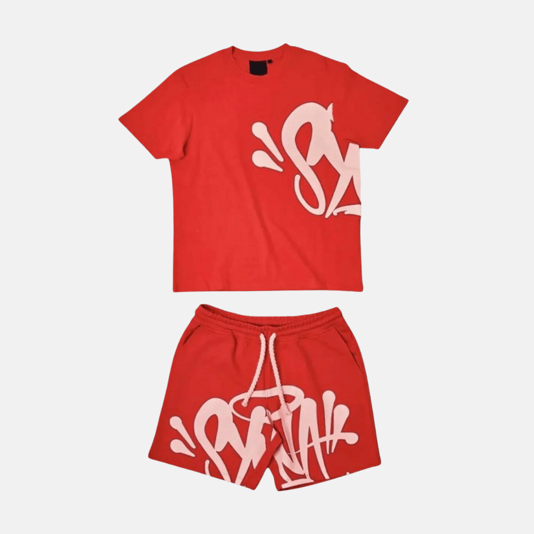 Syna T-shirt & Shorts Logo Set - Red - No Sauce The Plug