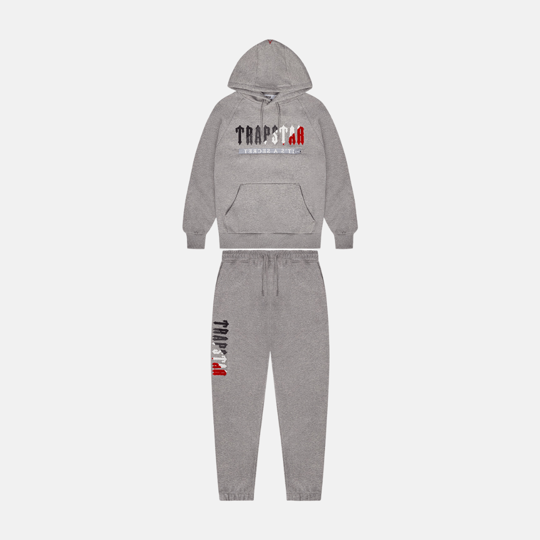 Trapstar Chenille Decoded 2.0 Hooded Tracksuit - Grey/red - No Sauce The Plug
