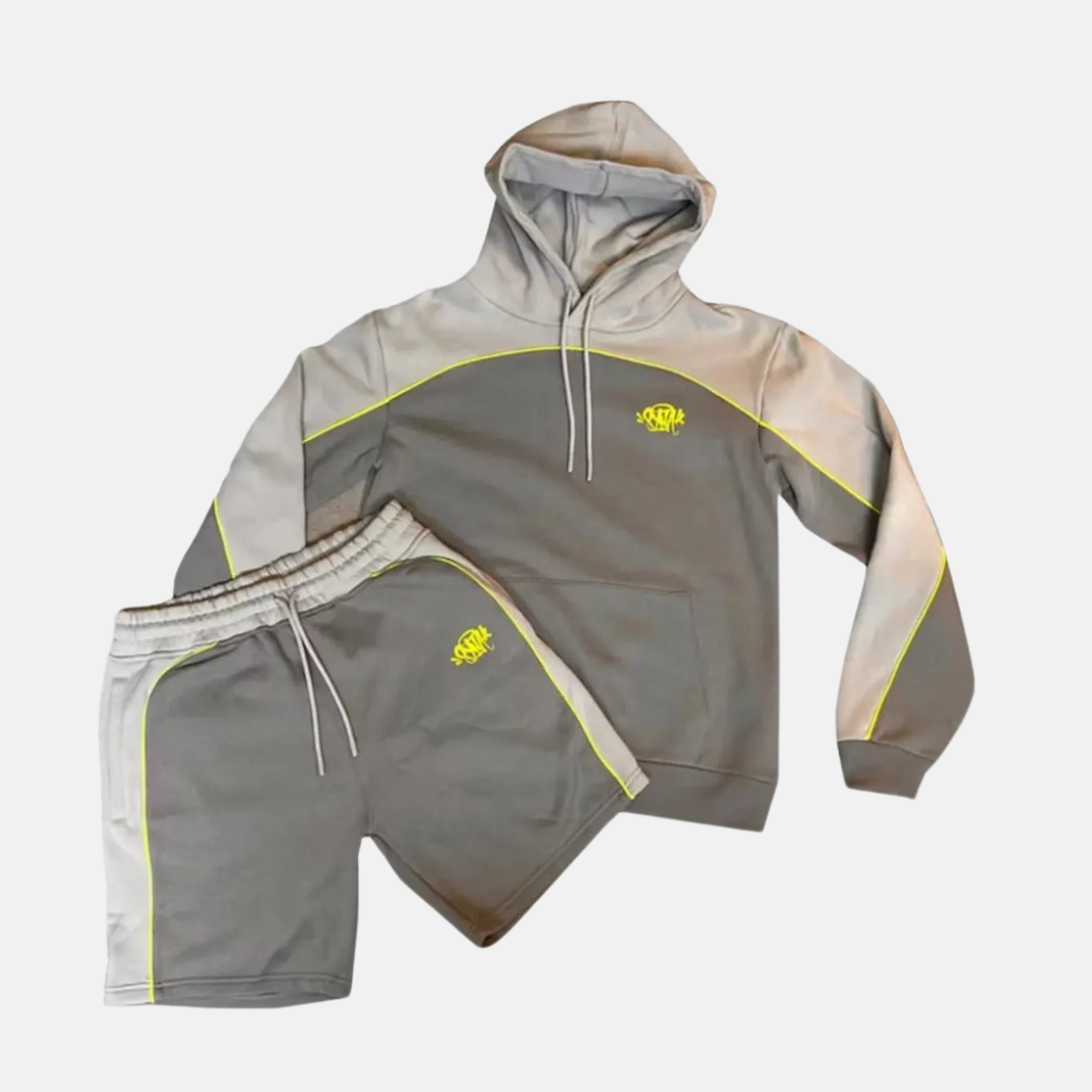 Syna Logo Pipe Hoodie Shorts Set - Grey/Volt - No Sauce The Plug