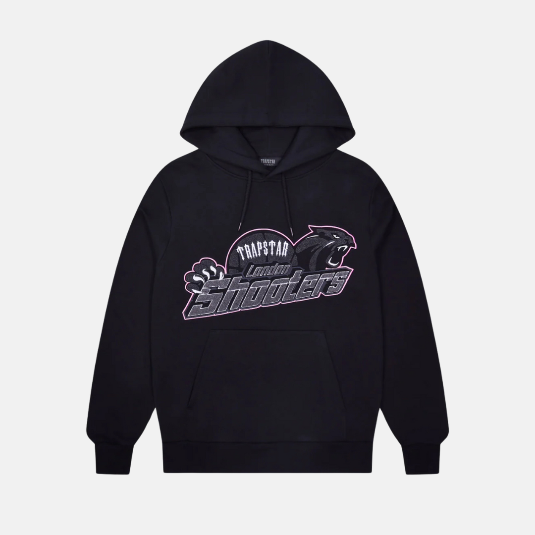 Trapstar Chenille Shooters Hoodie - Black/Pink - No Sauce The Plug