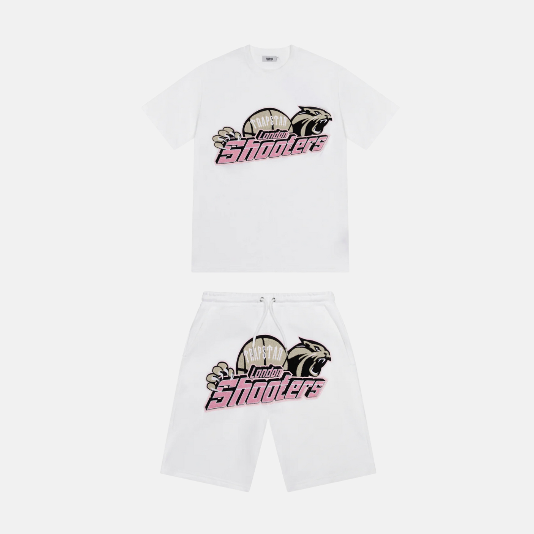 Trapstar Shooters T-Shirt & Shorts Set- White/Pink - No Sauce The Plug
