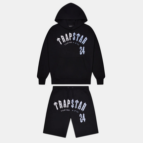 Trapstar Split Arch Irongate Hooded Shorts Set - Black/Blue - No Sauce The Plug