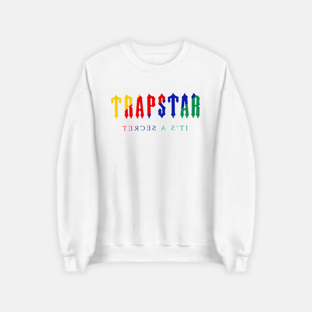 Trapstar Chenille Decoded Crewneck - White Candy Flavours - No Sauce The Plug