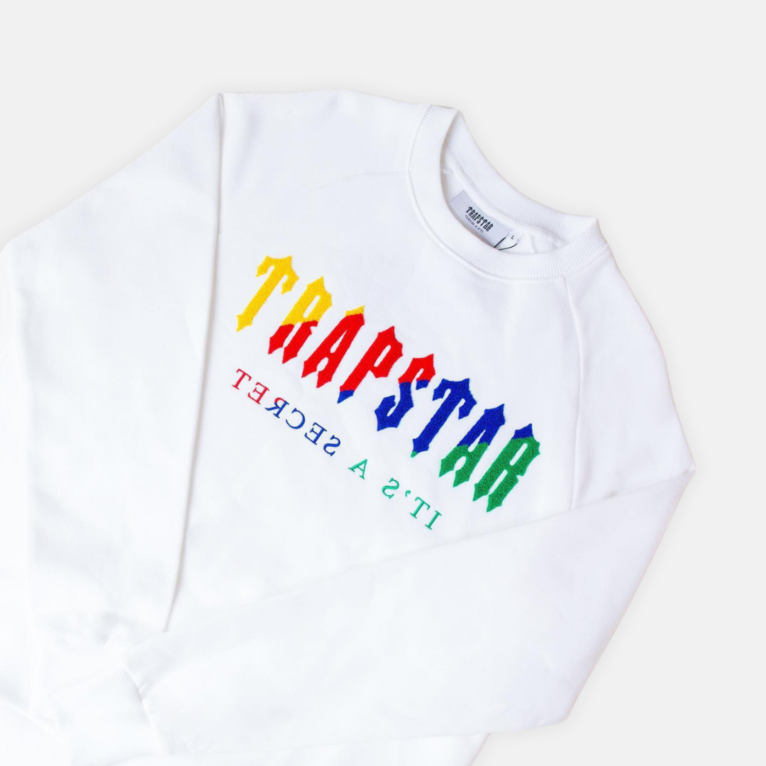 Trapstar Chenille Decoded Crewneck - White Candy Flavours - No Sauce The Plug