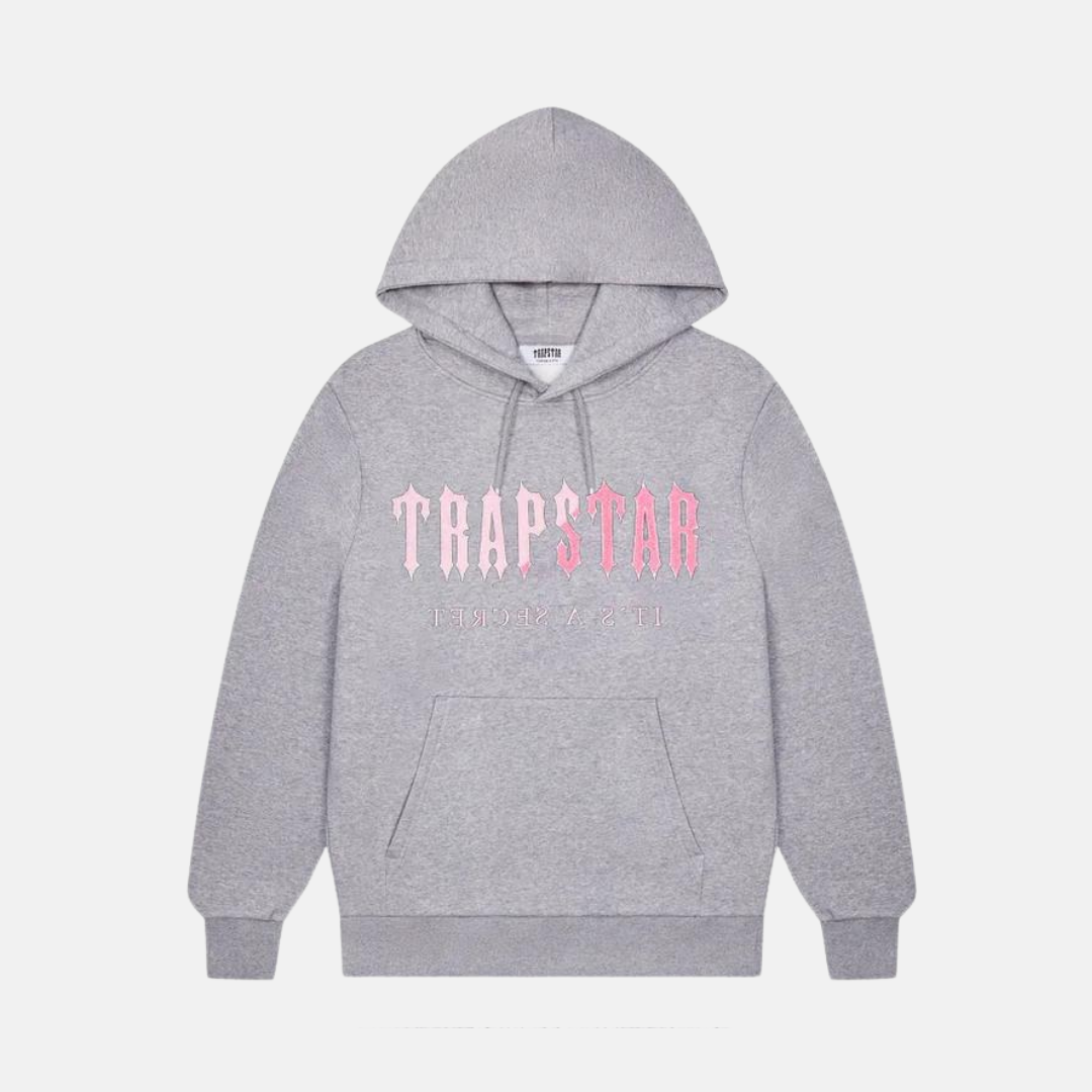 Trapstar Chenille Decoded Hoodie - Grey/Pink - No Sauce The Plug