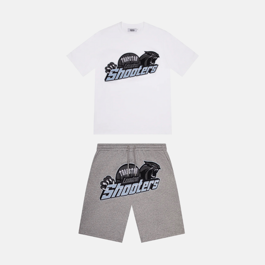 Trapstar Shooters T-Shirt & Shorts Set- White/Grey/Blue
