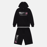 Trapstar Chenille Decoded Hoodie Shorts Set- Black/Pink - No Sauce The Plug