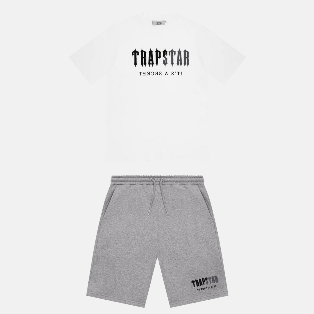 Trapstar Decoded T-Shirt & Shorts Set- White/Grey - No Sauce The Plug