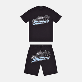 Trapstar Shooters T-Shirt & Shorts Set- Black/Blue - No Sauce The Plug
