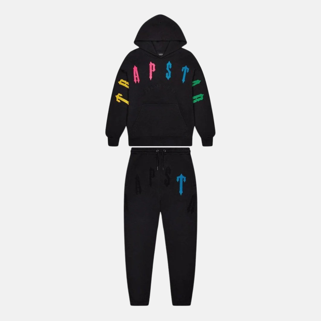 Trapstar Irongate Arch Chenille 2.0 Hooded Tracksuit - Black/Candy - No Sauce The Plug