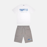 Trapstar Chenille Decoded T-Shirt & Shorts Set - White/Grey/Blue - No Sauce The Plug