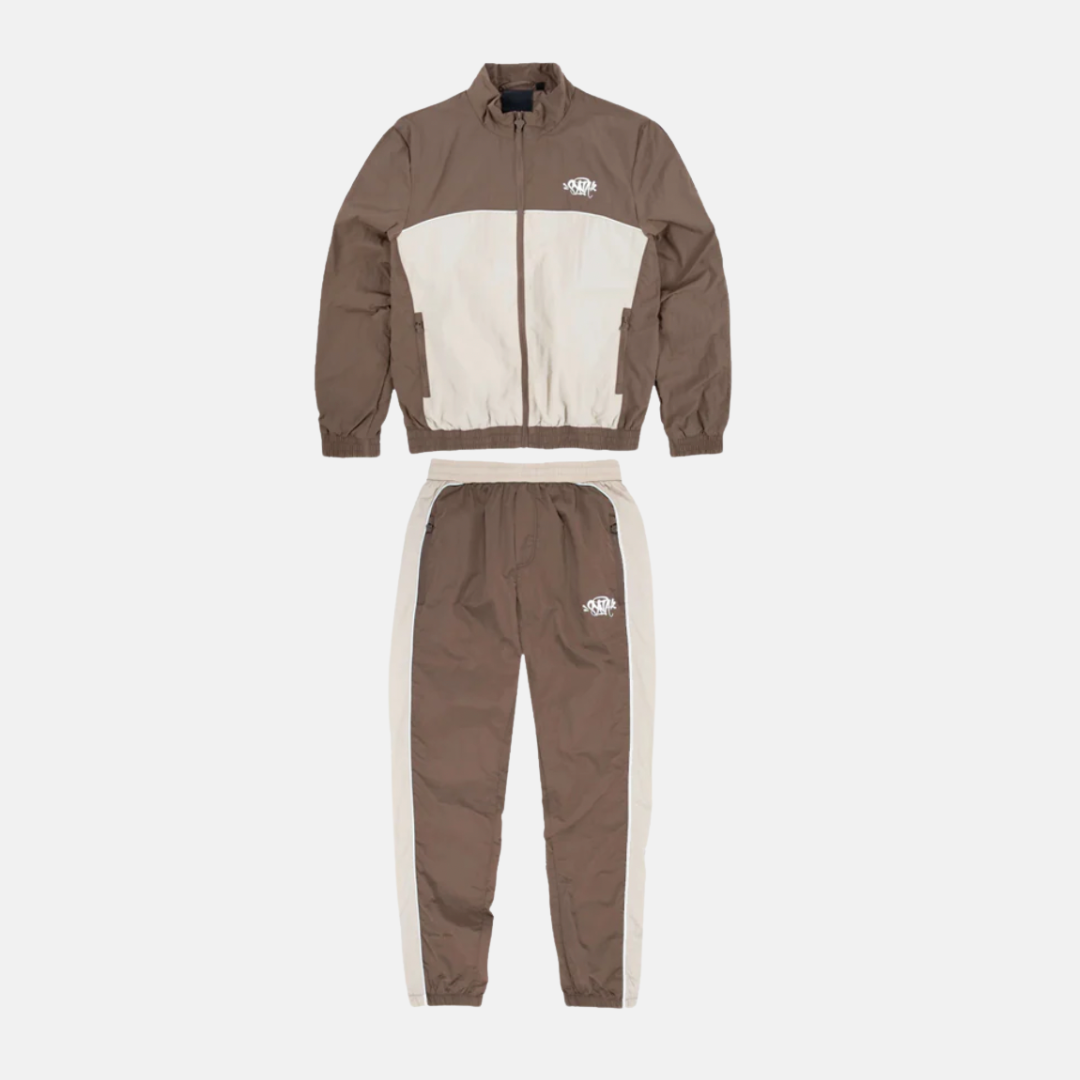 Syna Shell Tracksuit - Brown/White - No Sauce The Plug