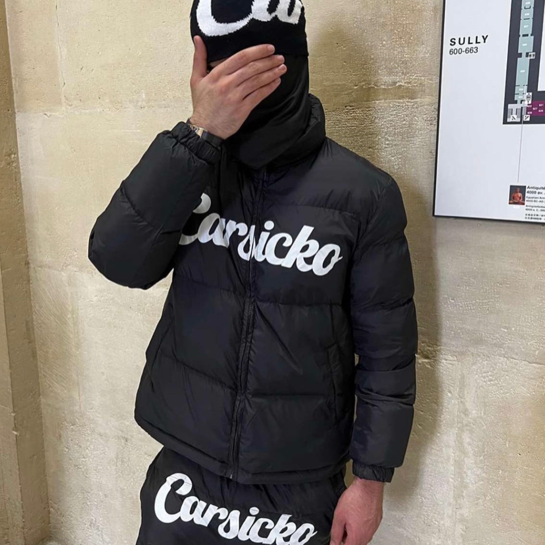 carsicko puffer jacket in black and white