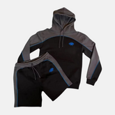 Syna Logo Pipe Hoodie Shorts Set - Black/Blue - No Sauce The Plug