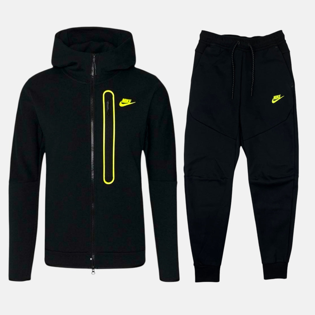 Nike Tech Fleece Set - Black & Volt (3rd Gen - Old Season) - No Sauce The Plug