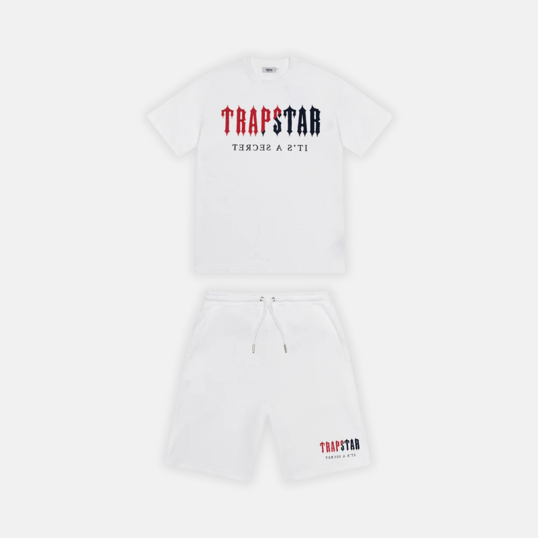 Trapstar Chenille Decoded T-Shirt & Shorts Set - White/Red