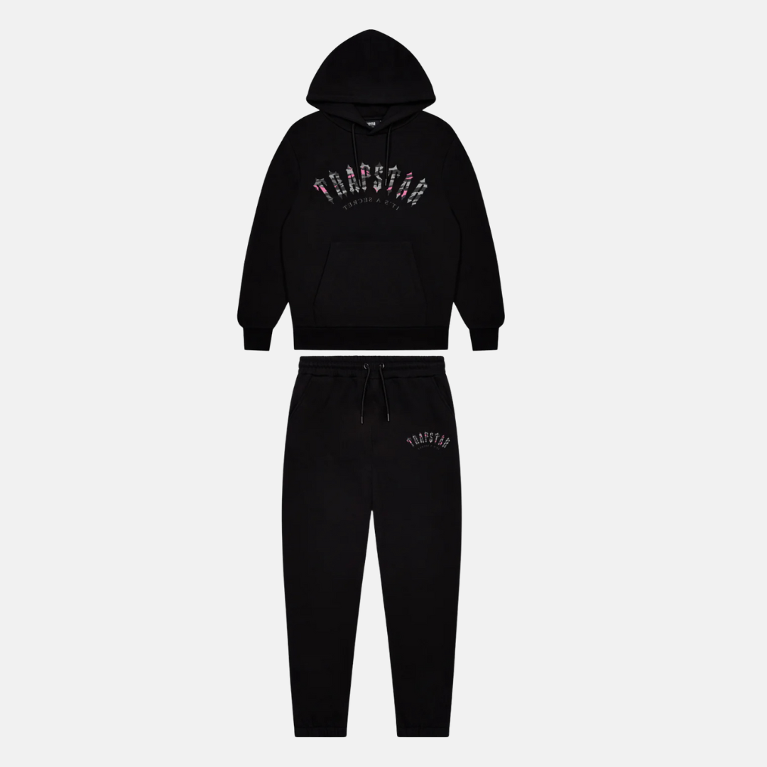 Trapstar Arched Irongate Tracksuit - Black / Pink Camo - No Sauce The Plug