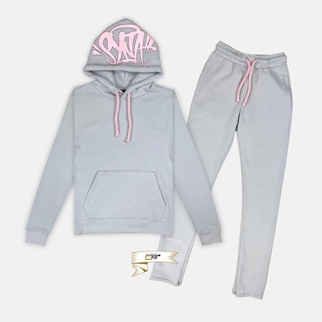 Syna Logo Tracksuit - Grey / Pink - No Sauce The Plug