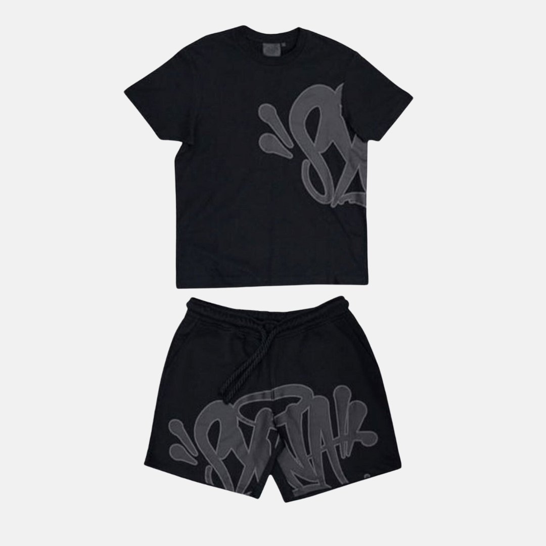 Syna T-shirt & Shorts Logo Set - Black/Grey - No Sauce The Plug