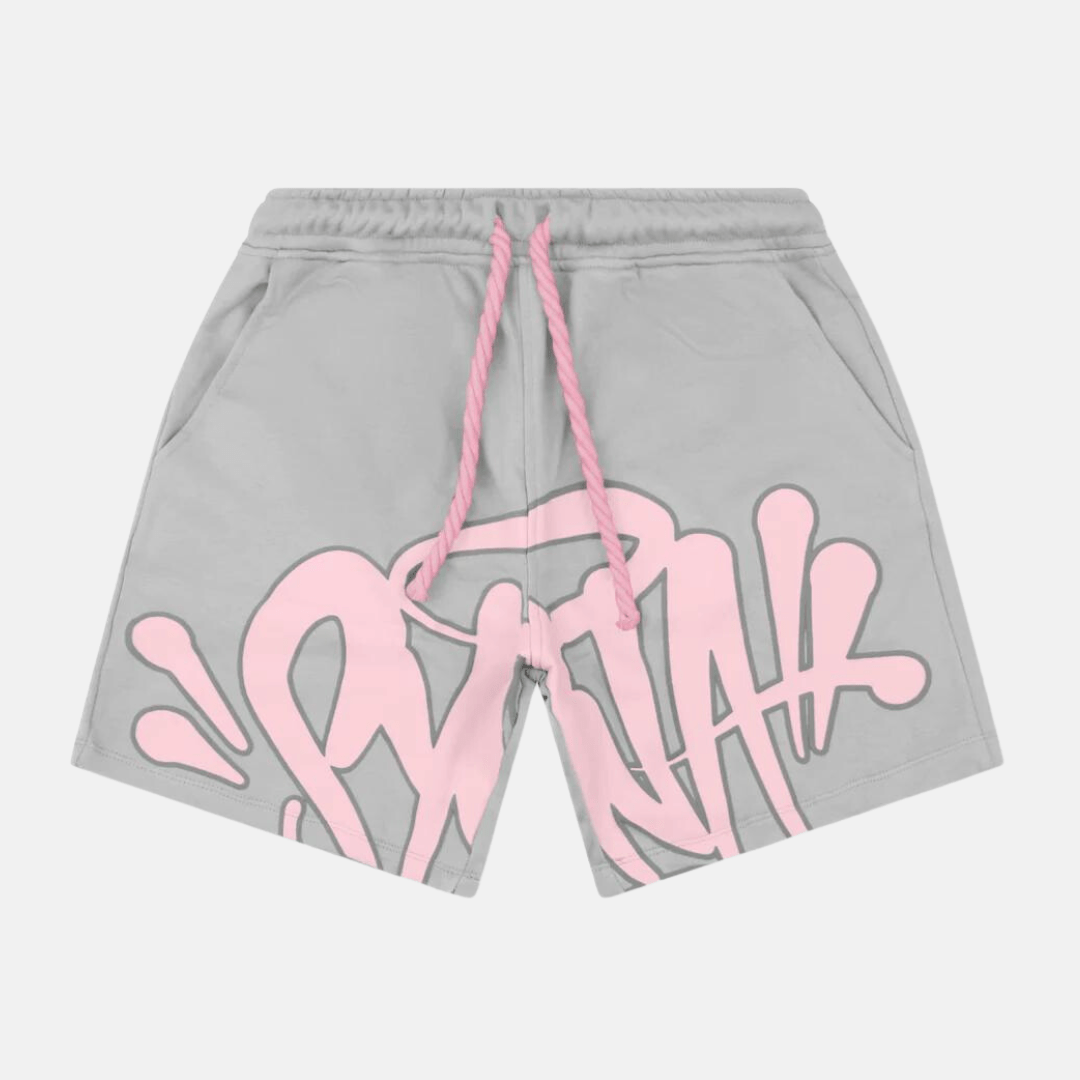 Syna T-shirt & Shorts Logo Set - Grey/Pink - No Sauce The Plug