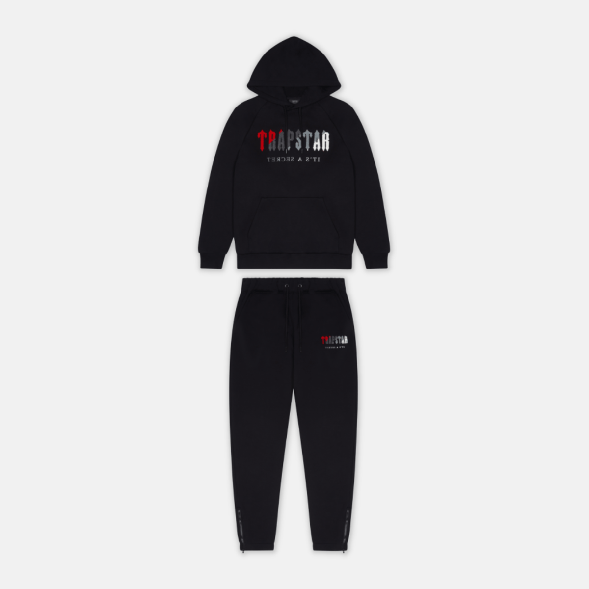 Trapstar Chenille Decoded Hooded Tracksuit - Black / Red - No Sauce The Plug