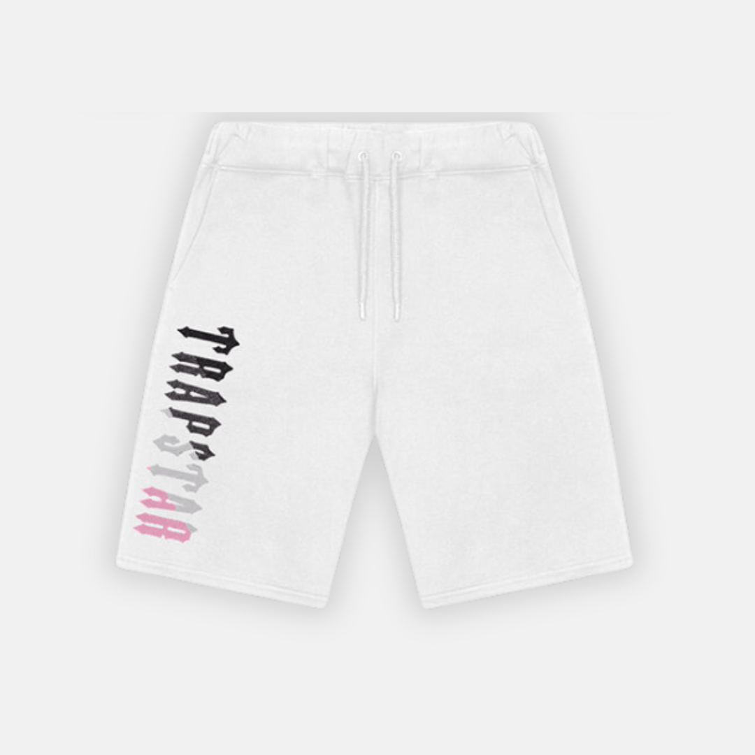 Trapstar Chenille Decoded Shorts - White/Pink - No Sauce The Plug