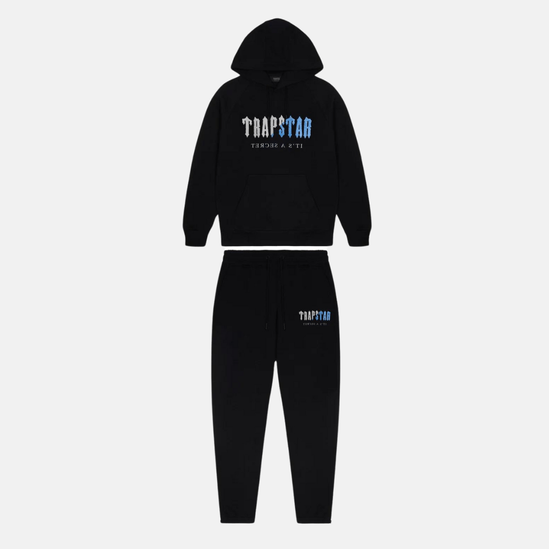 Trapstar Chenille Decoded Tracksuit - Black/Light Ice Blue - No Sauce The Plug
