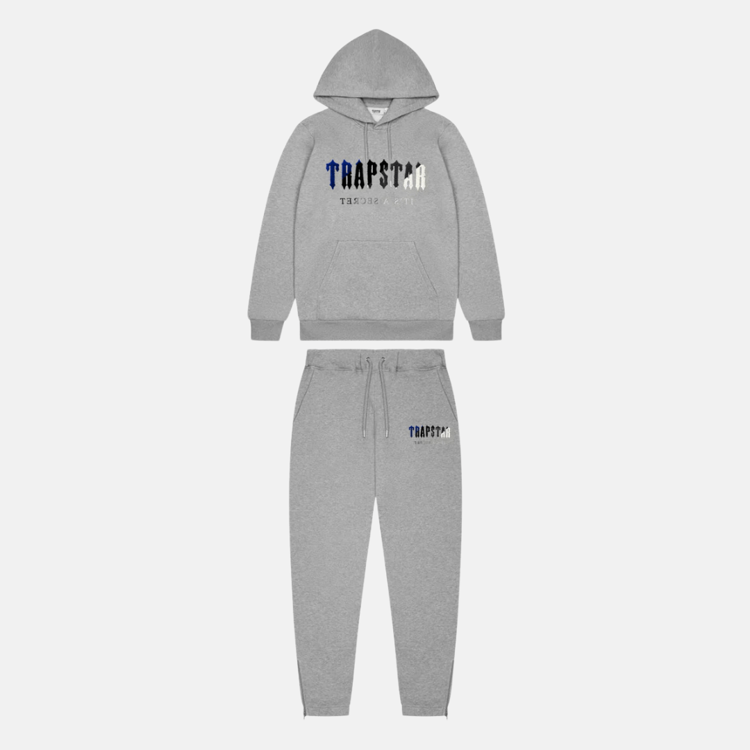 Trapstar Chenille Decoded Tracksuit - Grey / Dazzling Blue - No Sauce The Plug