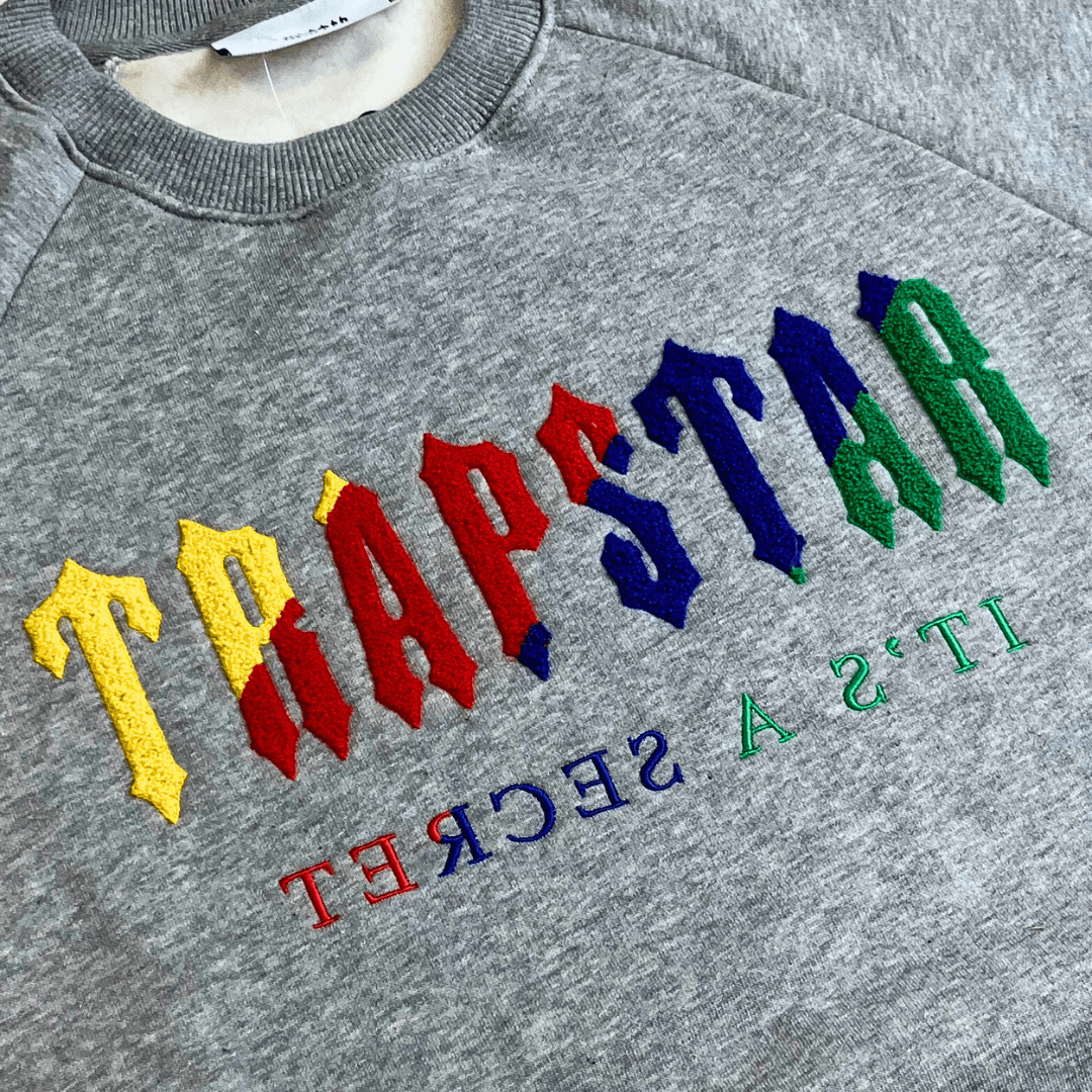 Trapstar Chenille Decoded Crewneck - Grey Candy Flavours - No Sauce The Plug
