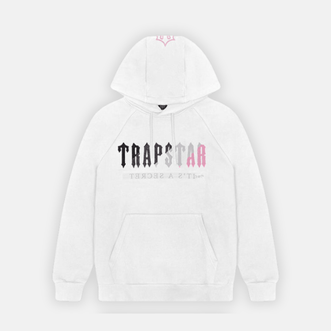 Trapstar Chenille Decoded Hoodie - White/Pink - No Sauce The Plug