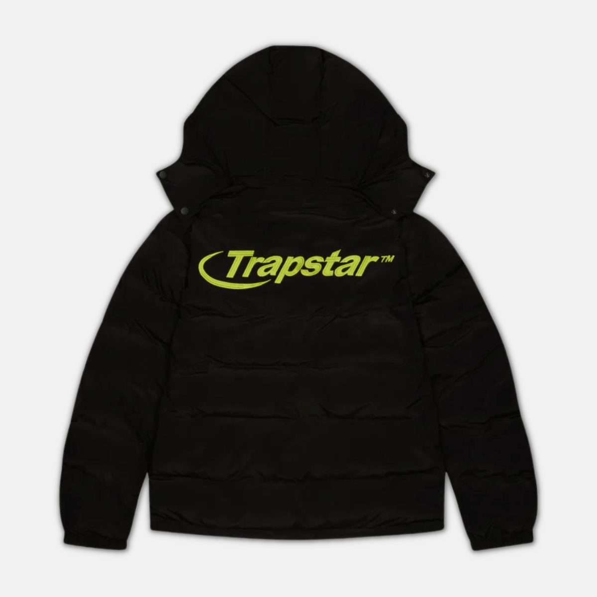 Trapstar Hyperdrive Detachable Hood Puffer Jacket - Black/Lime - No Sauce The Plug