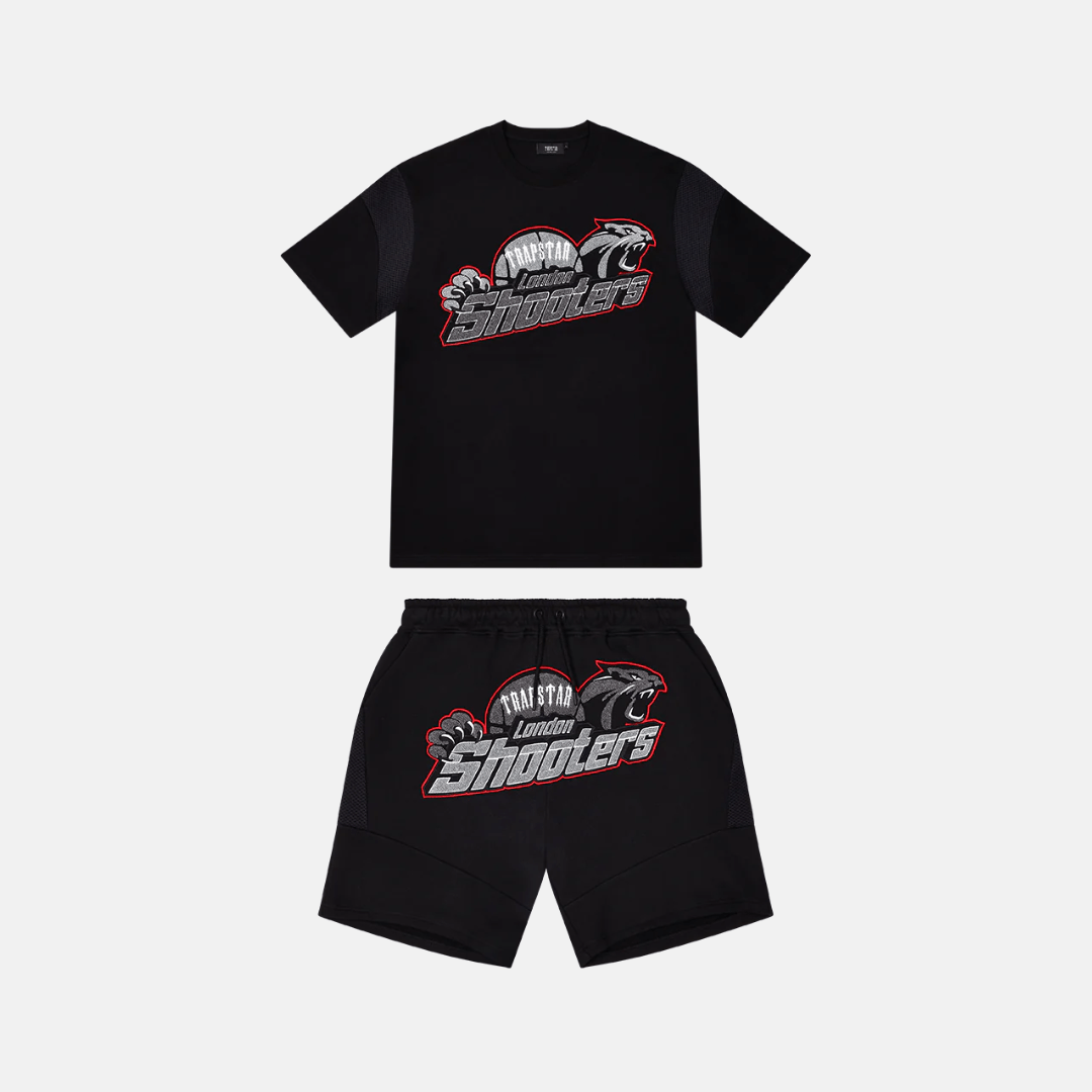 Trapstar Shooters T-Shirt & Shorts Set- Black/Red - No Sauce The Plug