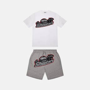 Trapstar Shooters Tee & Shorts Set - White/Grey/Red - No Sauce The Plug