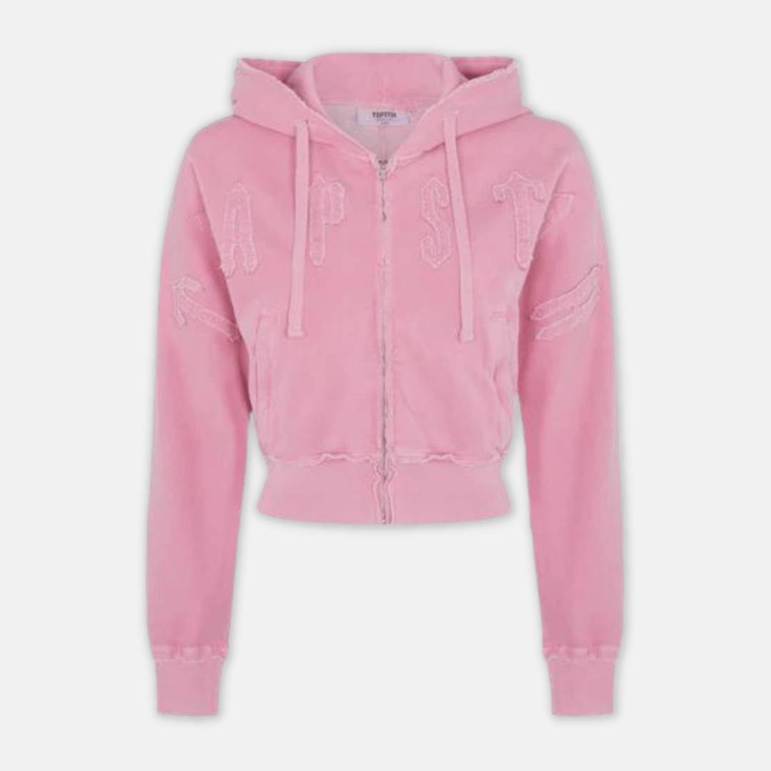 Trapstar Women's Irongate Cropped Batwing Hoodie - Washed Pink - No Sauce The Plug