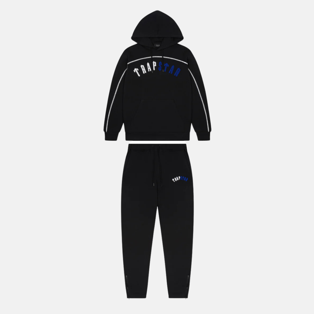 Trapstar Irongate Arch Chenille Hooded Tracksuit - Black Ice - No Sauce The Plug