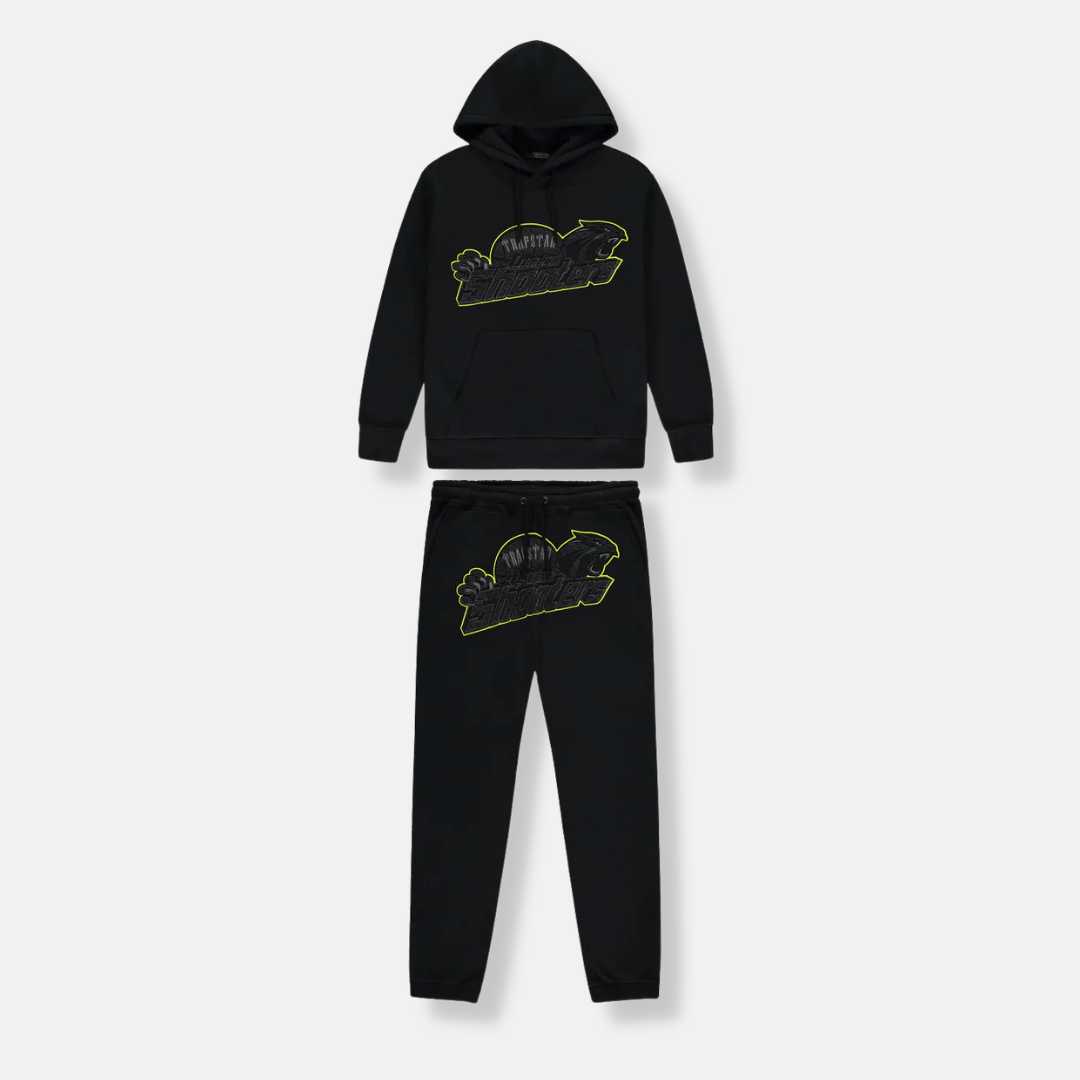 Trapstar Shooters Hooded Tracksuit - Black/Lime - No Sauce The Plug