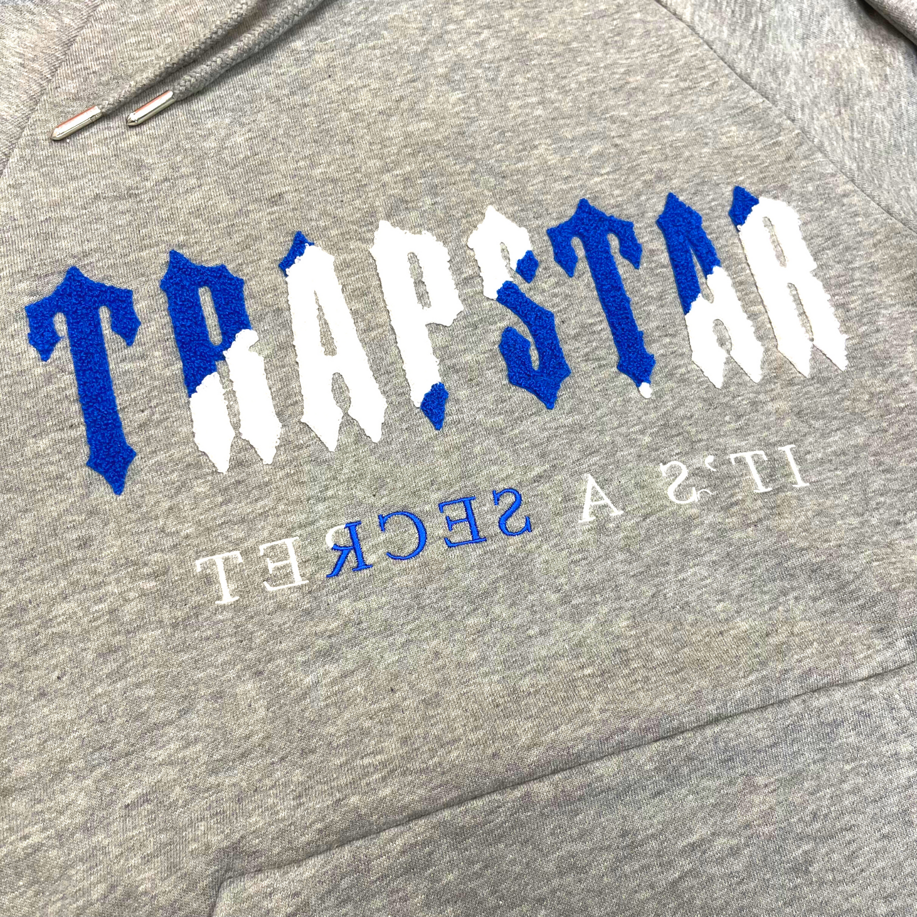 Trapstar Grey / Dazzling Blue Chenille Decoded Hoodie - No Sauce The Plug