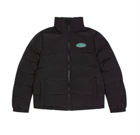 trapstar hyperdrive puffer jacket in black and green